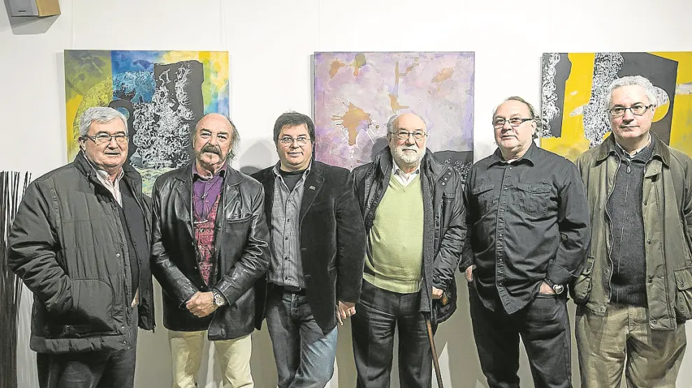 José Luis de Arce, Eugenio Mateo, Pedro Sagasta, Eloy Fernández Clemente, Miguel Ángel Yus y Carlos Manzano, durante la presentación.