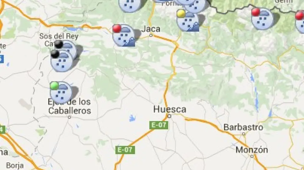 Estado de las carreteras en Huesca a primera hora de este jueves.