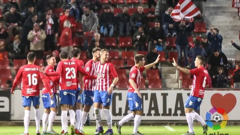 Los jugadores del Girona celebran un gol durante un partido de esta temporada