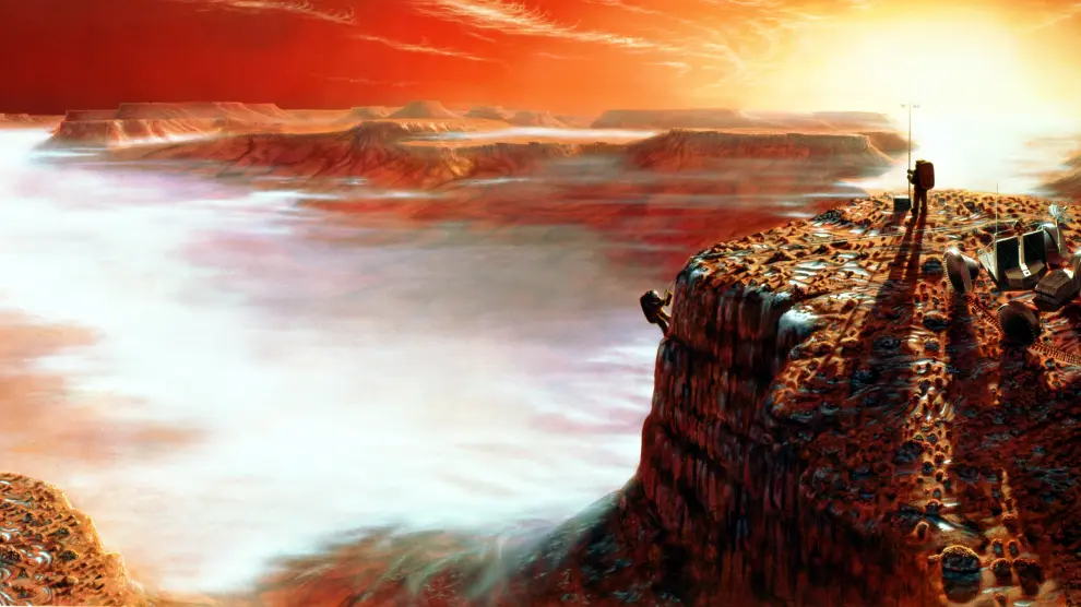 Una escena de exploración de los territorios marcianos, recreada por los artistas de la Nasa.