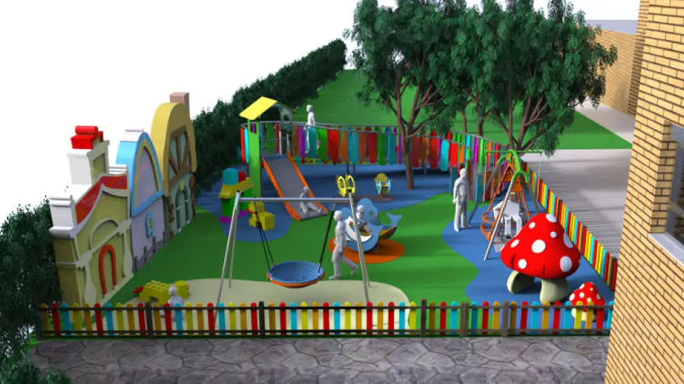 Recreación del parque infantil adaptado que Julio Luzán proyecta para Aspace Huesca.