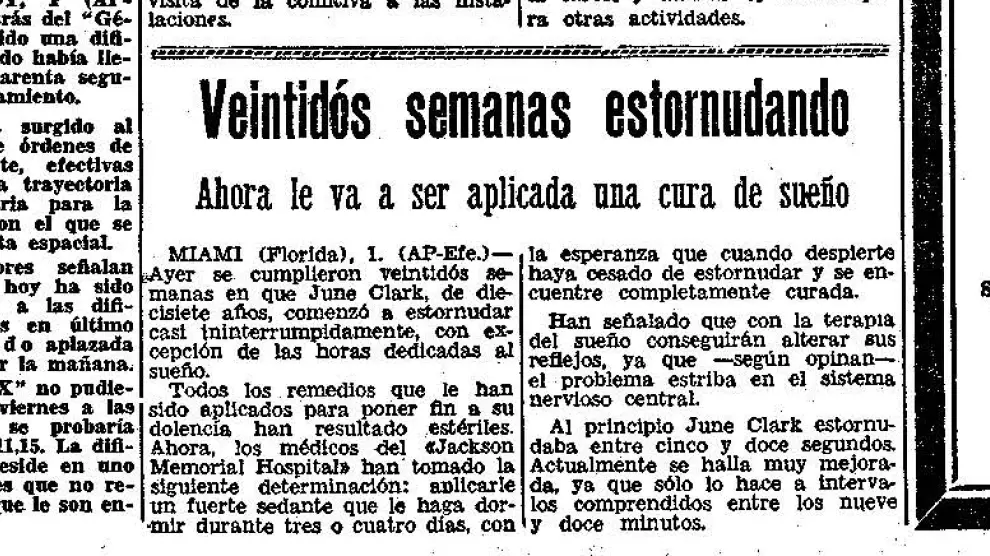 La maldición de una joven que no para de estornudar. Noticia publicada en Heraldo en 1966.