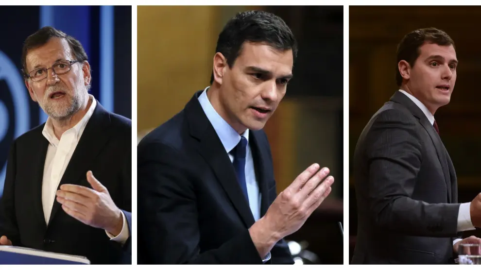 Combo de imágenes de Mariano Rajoy, Pedro Sánchez y Albert Rivera.