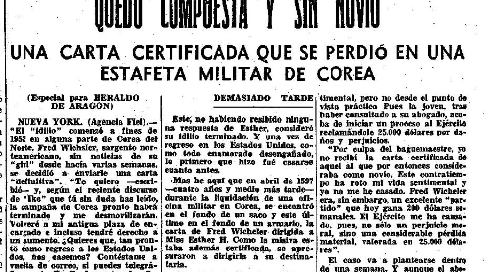 Noticia publicada en Heraldo de Aragón el 10 de octubre de 1957.