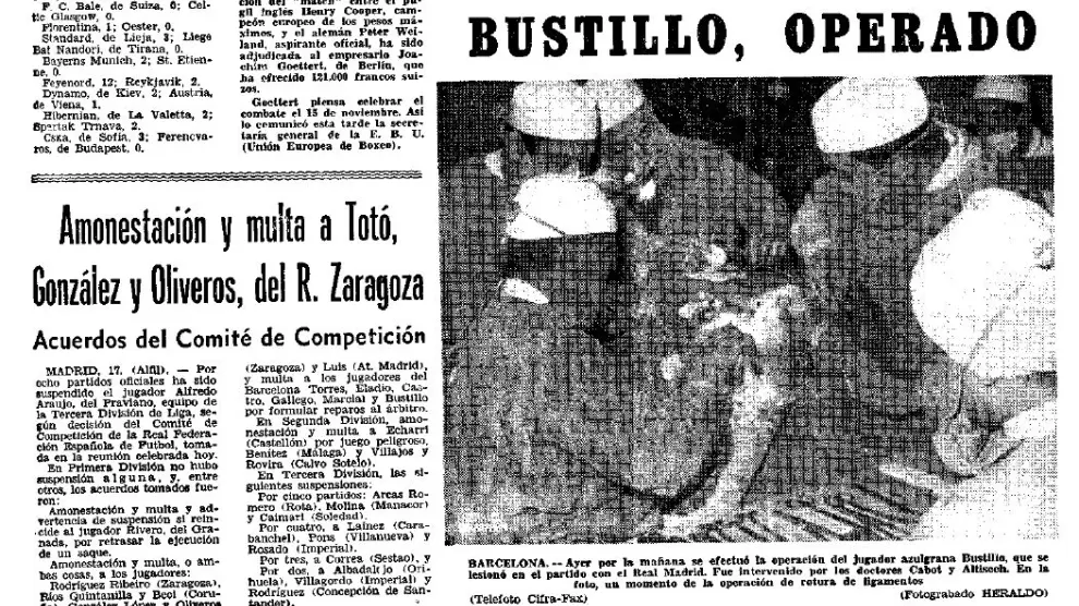 Información sobre la operación de Bustillo aparecida en HERALDO DE ARAGÓN el jueves, 18 de septiembre de 1969.