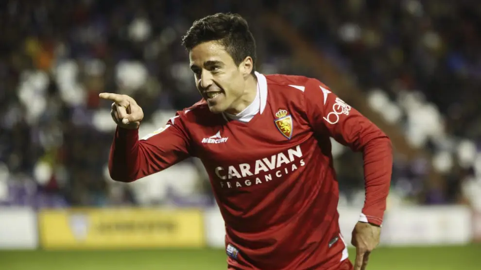 Pedro celebra el 1-2 que él anotó en Valladolid, apenas 13 minutos antes de ser expulsado.
