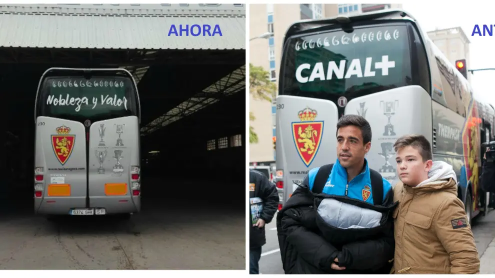 A la izquierda, el nuevo aspecto de la trasera del autocar del Real Zaragoza. A la derecha, tal y como estaba hasta ahora.