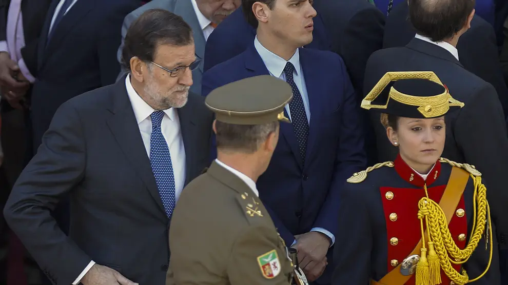 Rajoy y Rivera coincidieron este lunes en el acto del 2 de Mayo en Madrid.