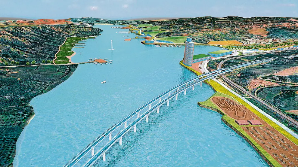 El proyecto Jiloca Laqua pretende aprovechar el pantano de Lechago y las grandes infraestructuras que lo rodean para generar un potente reclamo turístico y un centro de deportes acuáticos, entre otras actividades.