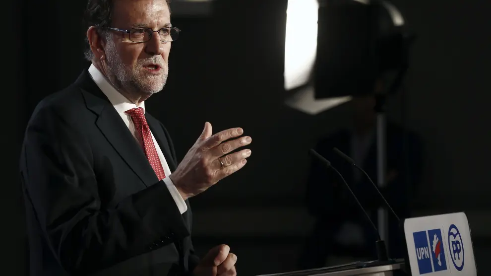 Mariano Rajoy, en Pamplona, tras firmar el pacto de coalición con UPN.