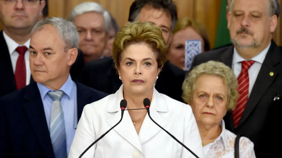 Dilma Rousseff tras ser suspendida de su cargo por el Senado.