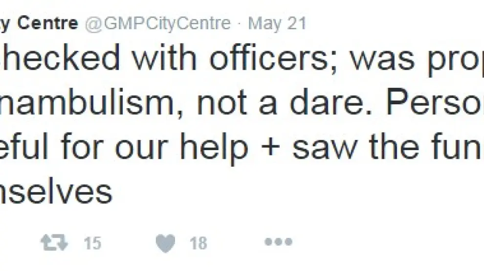 La Policía de Manchester "rescata" a un sonámbulo