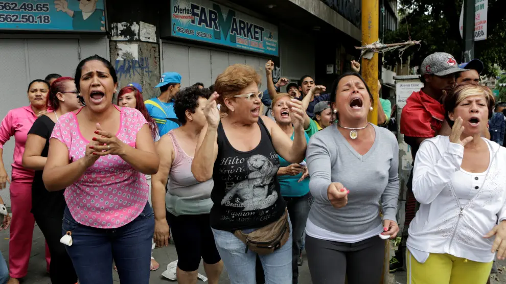 Protestas en Caracas contra la escasez de alimentos.