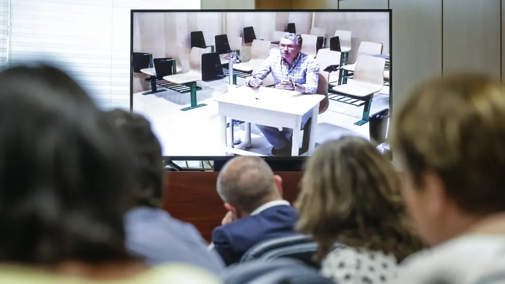 Francisco Granados durante su comparecencia por videoconferencia desde la cárcel de Estremera.