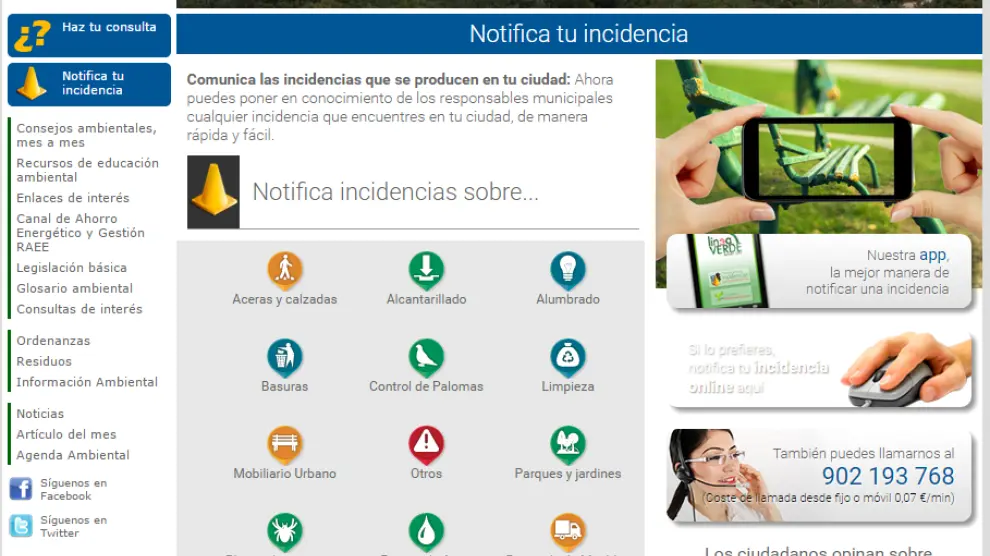La aplicación 'Línea Verde' de María de Huerva permite a los vecinos registrar incidencias.