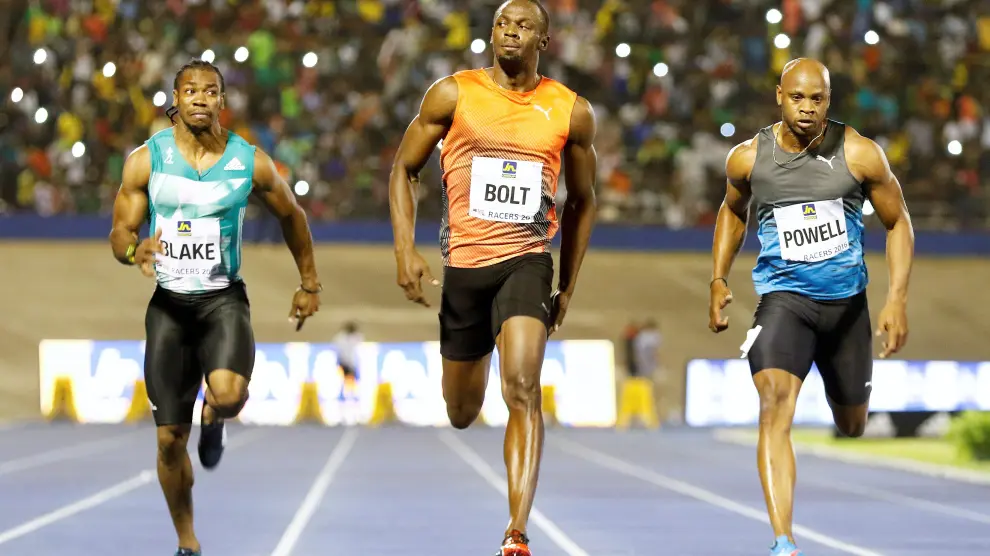 Usain Botl, durrante la carrera de 100 metros de Kingston