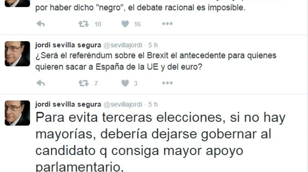 'Tuit' de Jordi Sevilla que ha levantado cierta polémica.