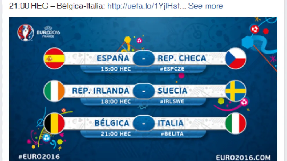 La página de Facebook de la UEFA Euro ofrece algunos contenidos en streaming.