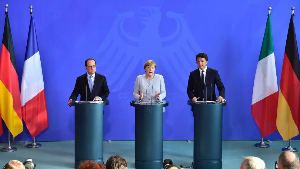 Hollande, Merkel y Renzi.