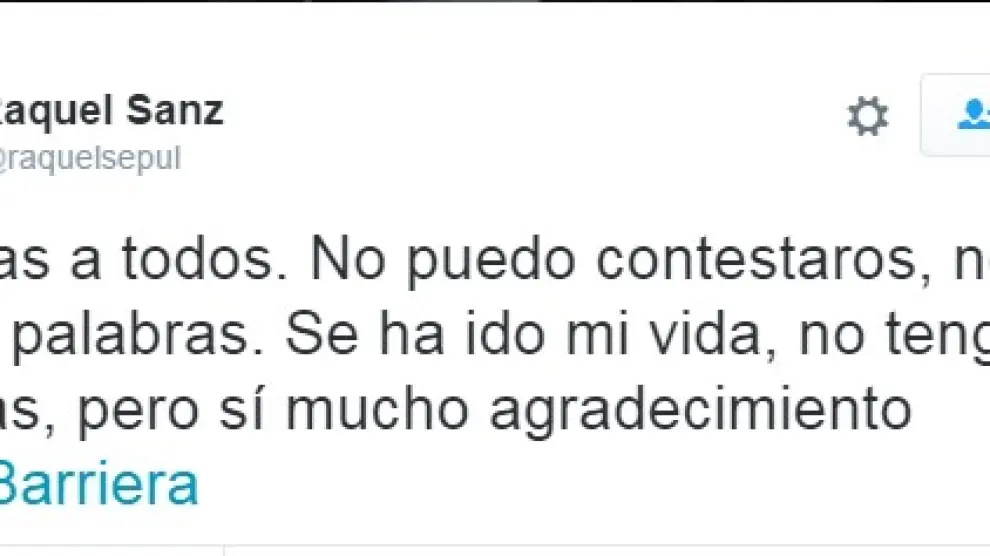 Mensaje en Twitter de la viuda de Víctor Barrio