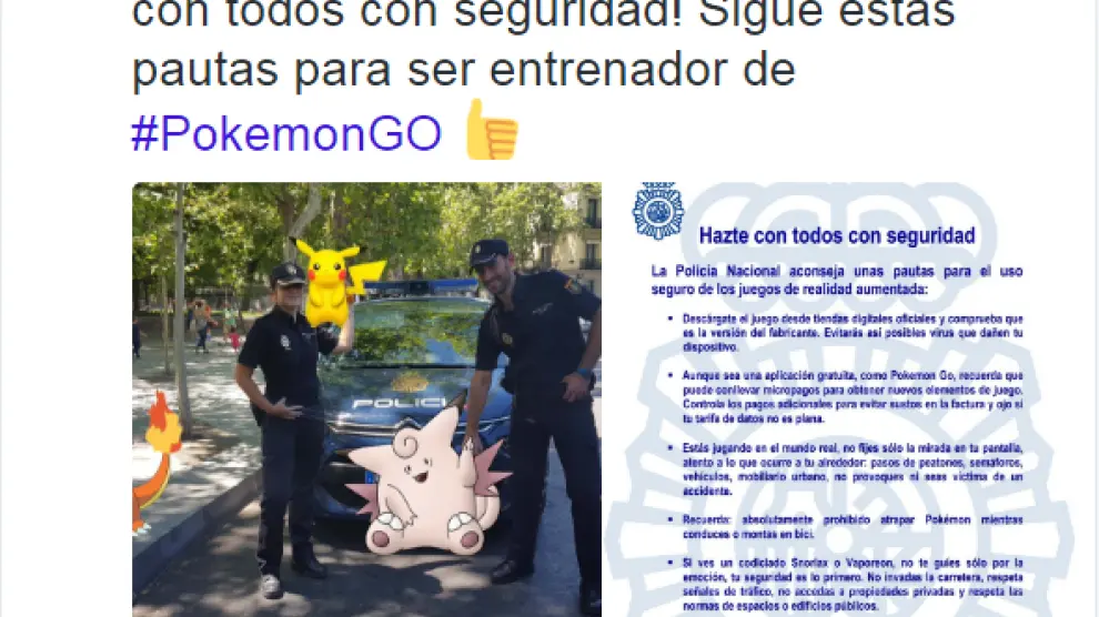 La Policía Nacional lanza una lista de precauciones ante el fenómeno de Pokemon Go