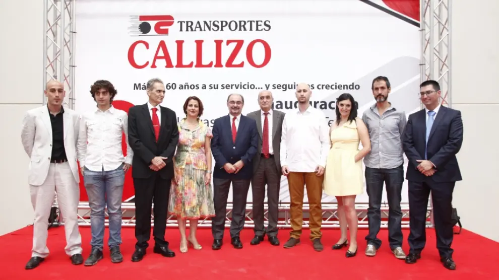 Javier Lambán en la inauguración de las instalaciones de Transportes Callizo en Platea.