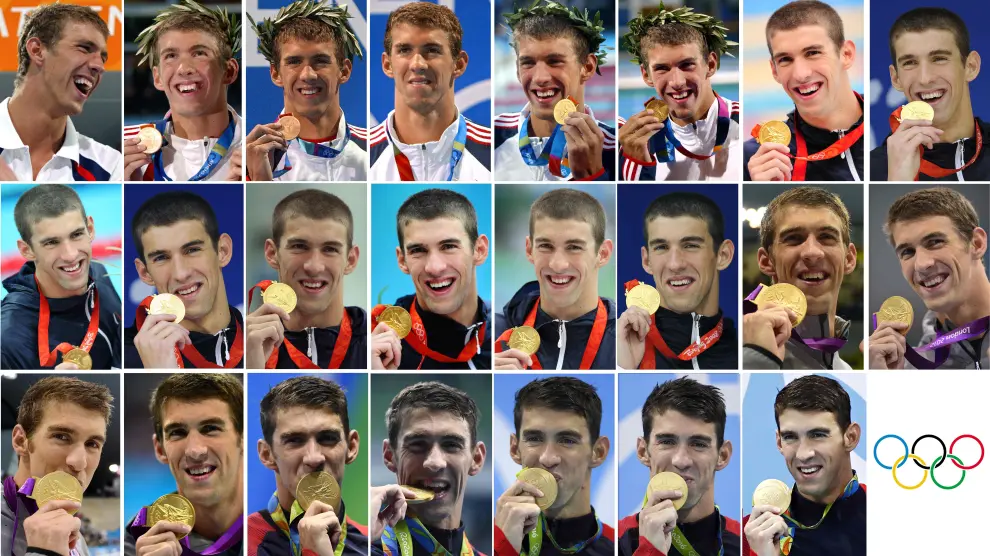 Michael Phelps , con las 23 medallas de oro que ha conseguido en unos Juegos Olímpicos desde su debut con 16 años en Sydney hasta su despedida en Río de Janeiro.