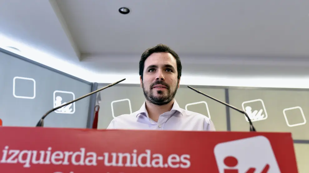 Alberto Garzón, durante su rueda de prensa