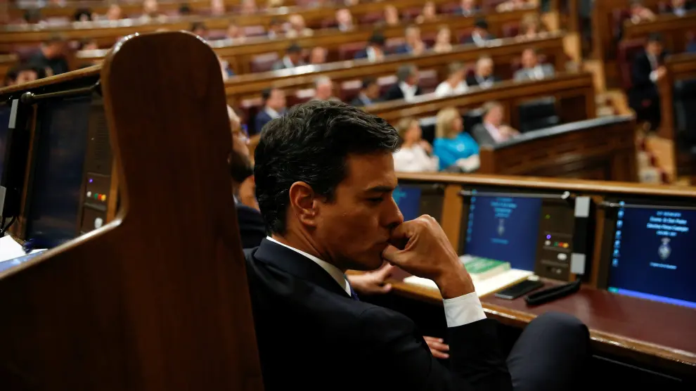 Pedro Sánchez, durante la fallida investidura de Mariano Rajoy