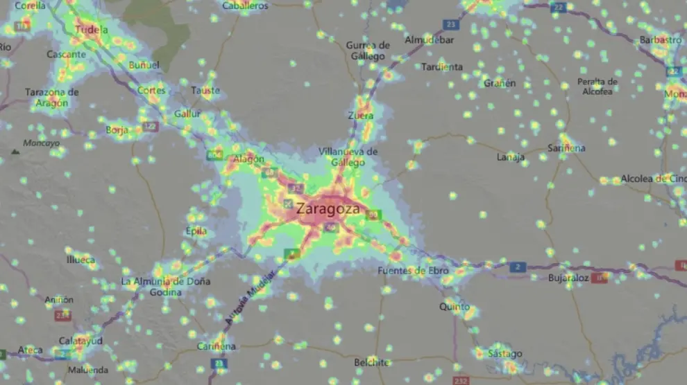 Mapa de contaminación en Zaragoza.
