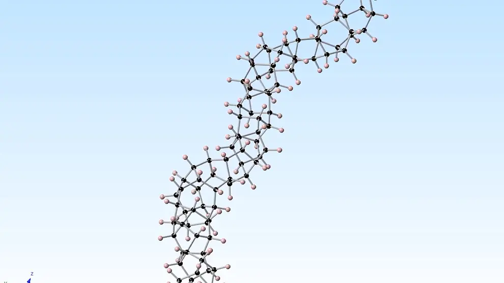 Estructura molecular del nanohilo de diamante o DNT por sus siglas en inglés.