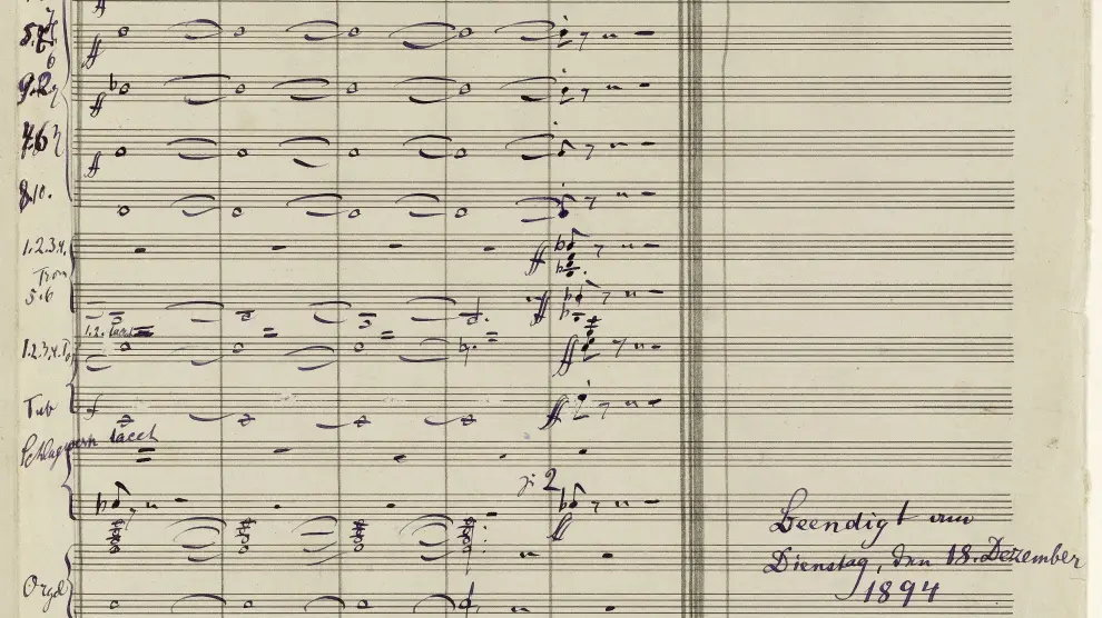 Una de las páginas de la partitura original de 'Resurrección', de Mahler.