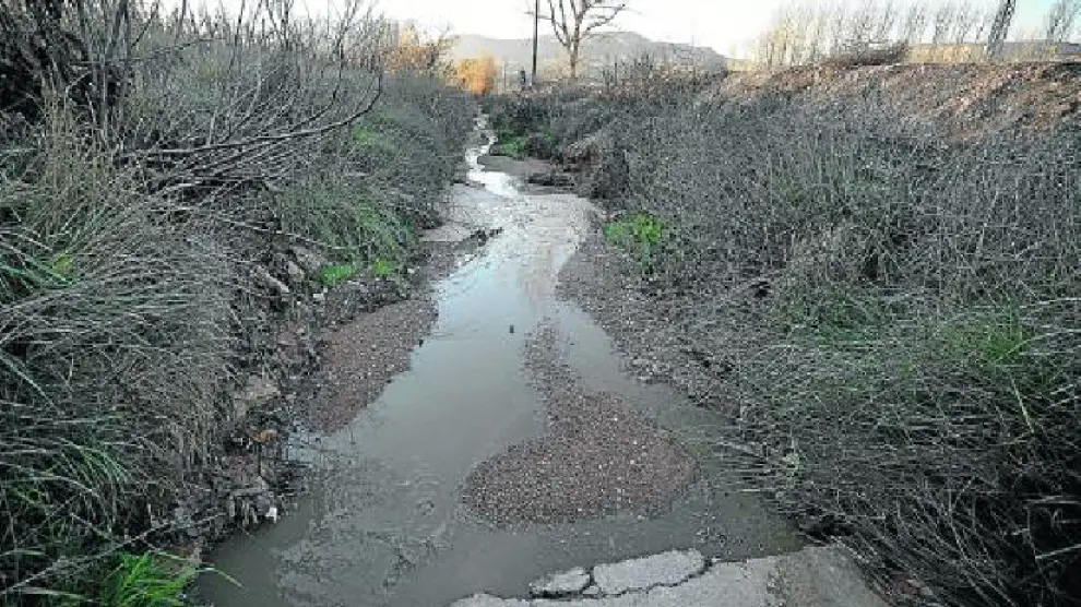 Las aguas fecales, por el lecho de un barranco a la afueras de Villaspesa al obstruirse el colector.
