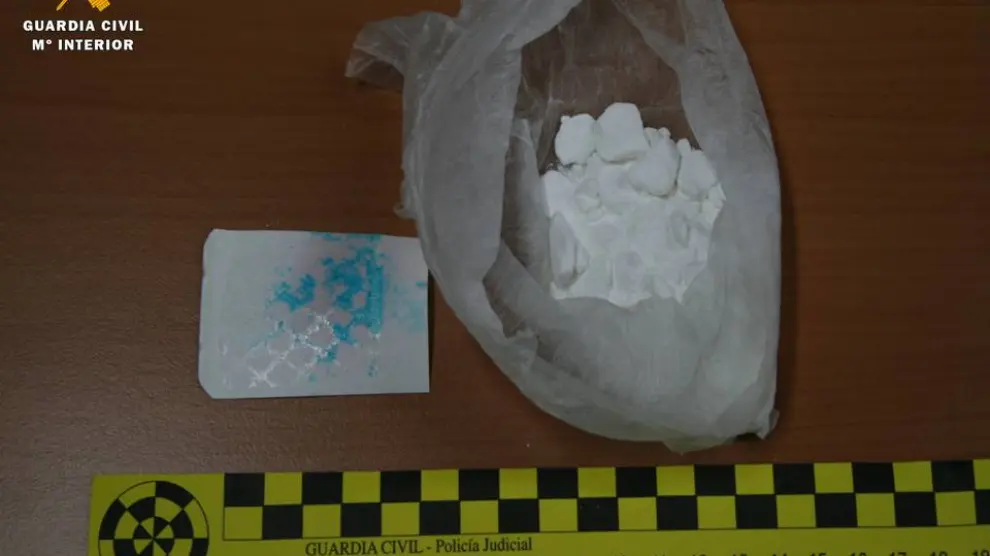 Veinte gramos de cocaína incautados por la Guardia Civil hace unas semanas en Aragón.