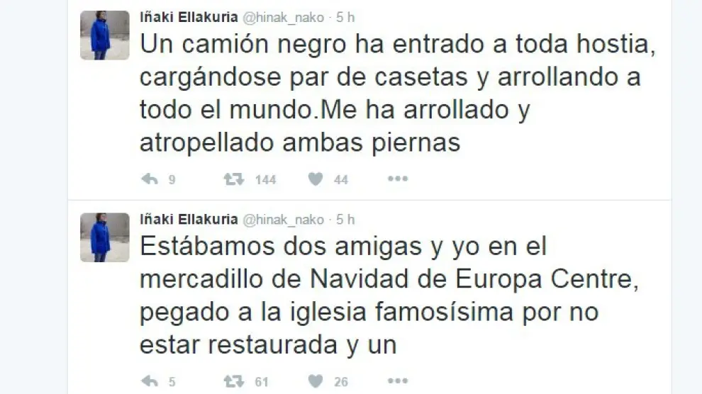 Algunos de los tuits compartidos por el español herido en el atentado