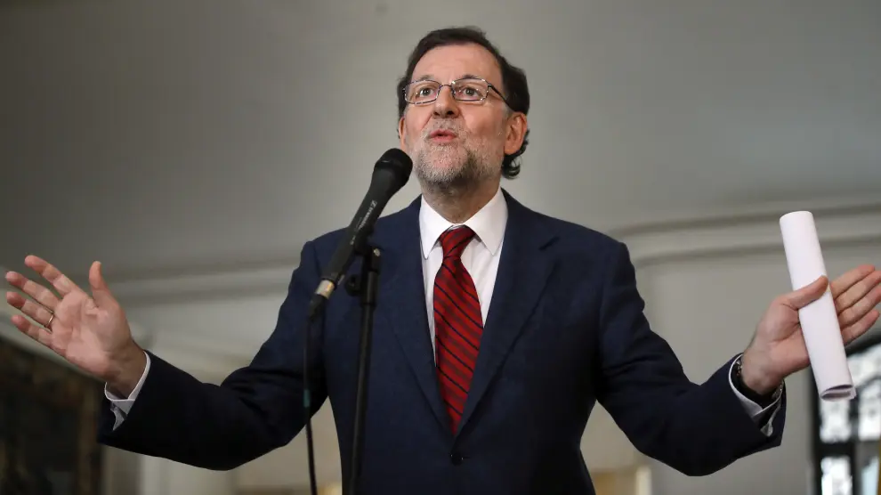 El presidente del Gobierno, Mariano Rajoy, durante la rueda de prensa ofrecida esta tarde en la residencia del embajador español en la ONU