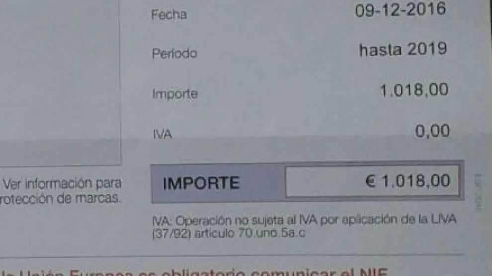Detalle de una falsa carta recaudatoria recibida en un negocio de Zaragoza