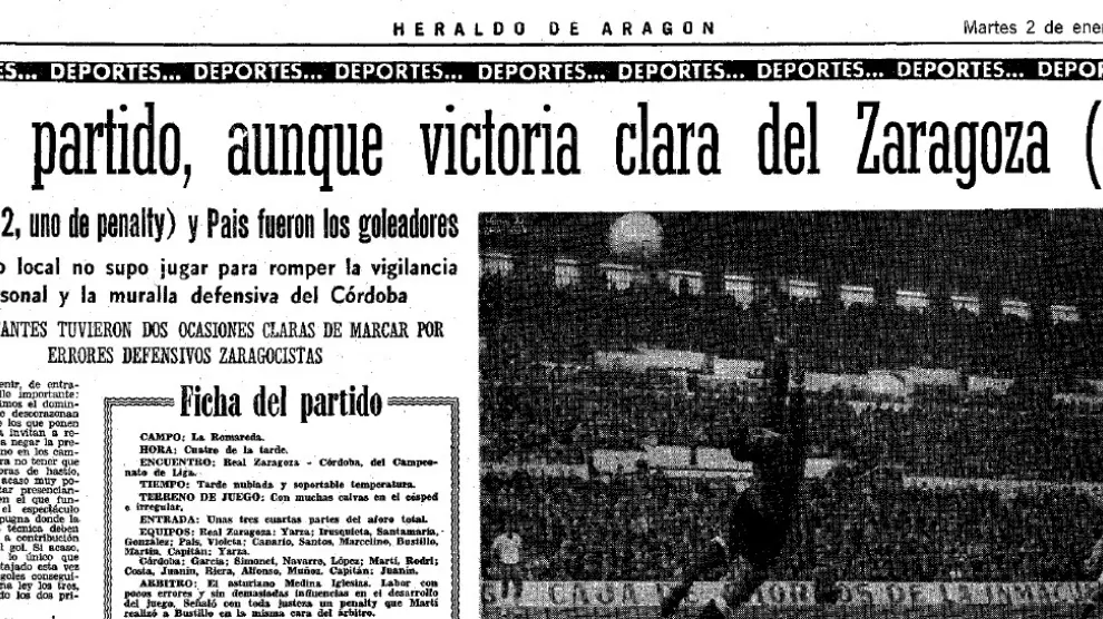 Crónica del Zaragoza 3 - Córdoba 0 disputado el 31 de diciembre de 1967.