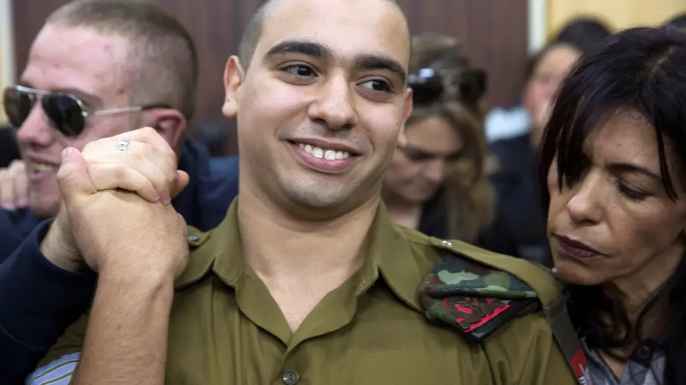 El soldado israelí Elor Azaría antes de la lectura de la sentencia.