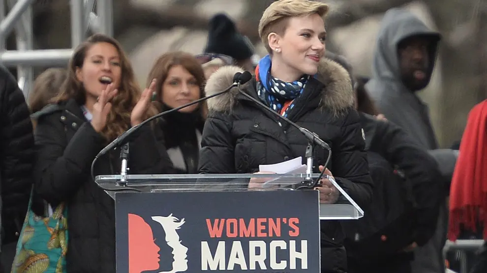 Scarlett Johansson en la "marcha de las mujeres" en Washington.
