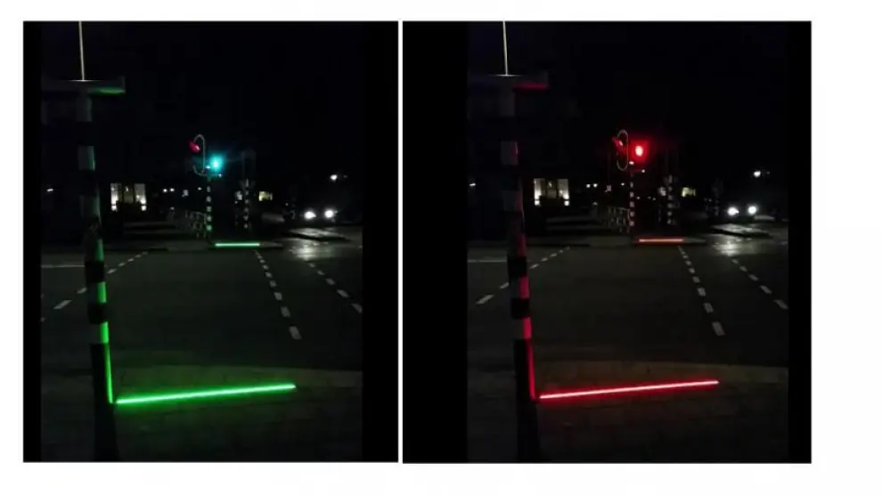 El sistema ilumina con una línea roja y verde el suelo.