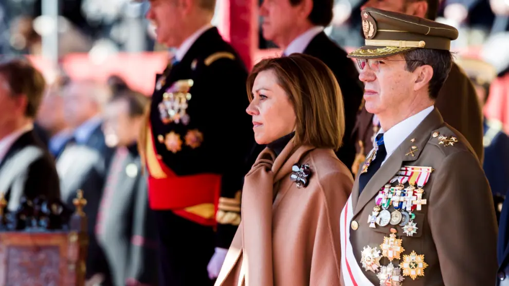 María Dolores de Cospedal, este lunes en la Academia General Militar, en Zaragoza.