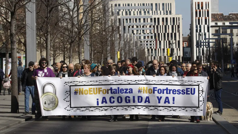 Imagen de archivo de una manifestación en Zaragoza en favor de la acogida de refugiados