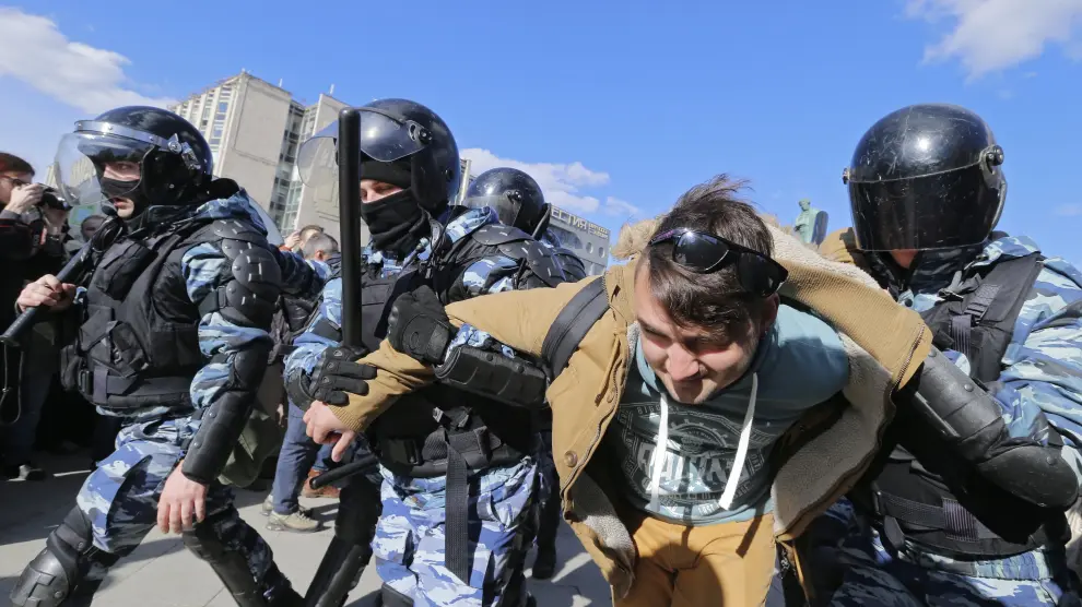 Protesta con detenidos en Rusia