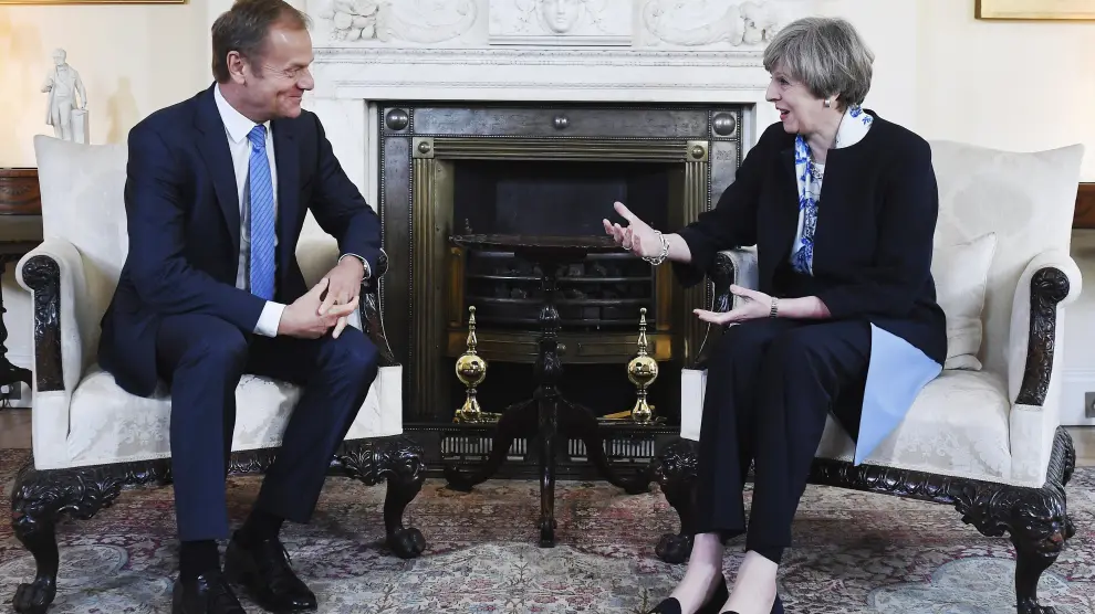 La primera ministra británica, Theresa May, y el presidente del Consejo Europeo, Donald Tusk, en una foto de archivo.