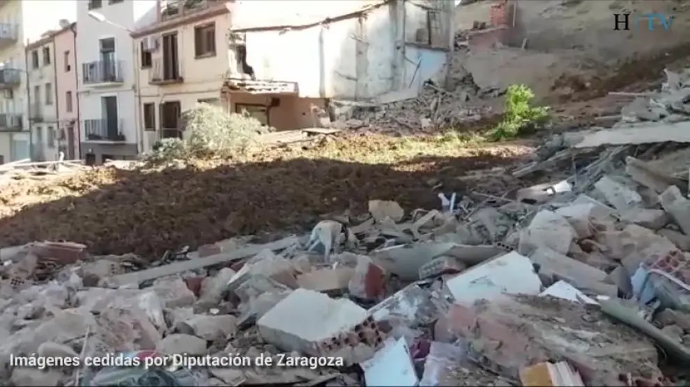Daños materiales y desalojo por un derrumbe en Alcañiz