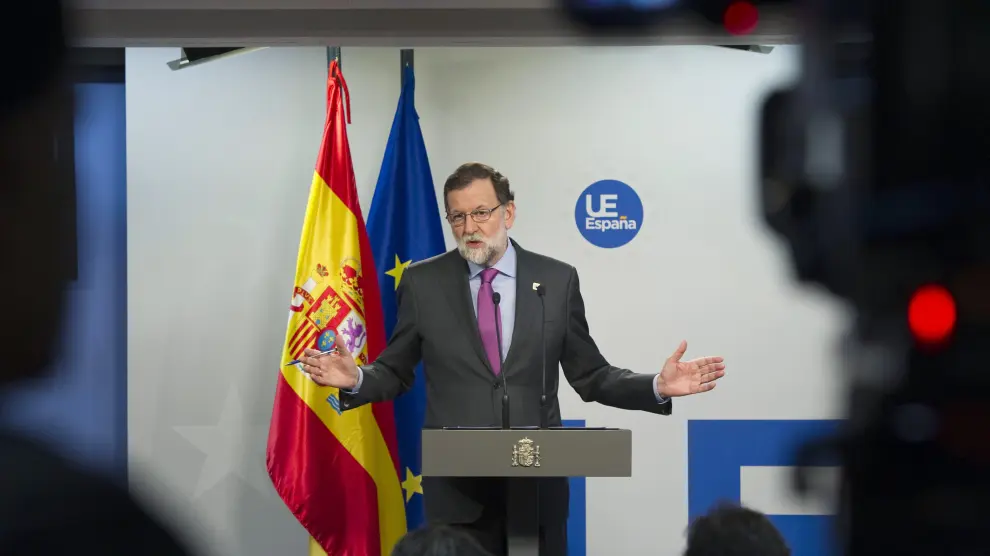Rajoy durante su comparecencia en Bruselas este sábado.
