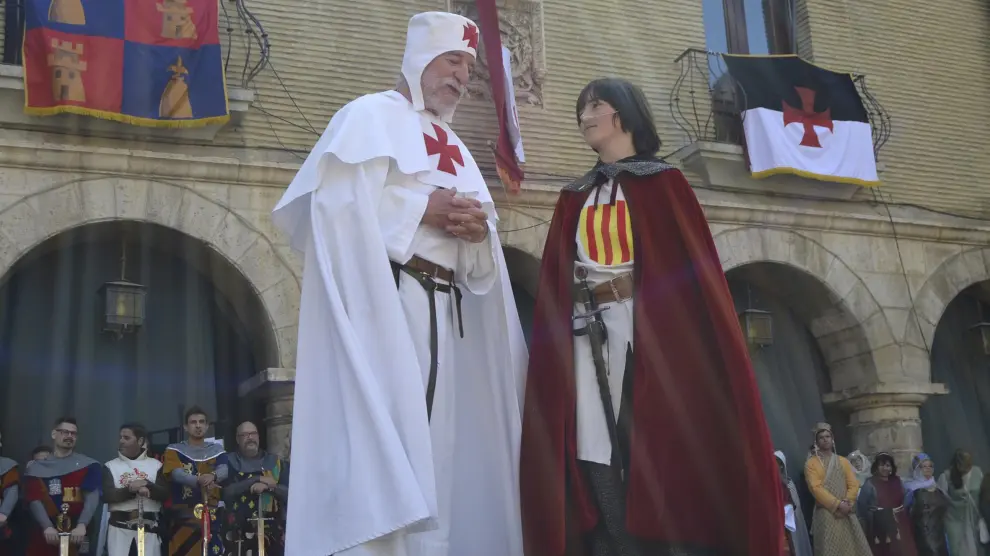 Guillén de Mont-Rodón y Jaime I, durante la recreación celebrada en Monzón.