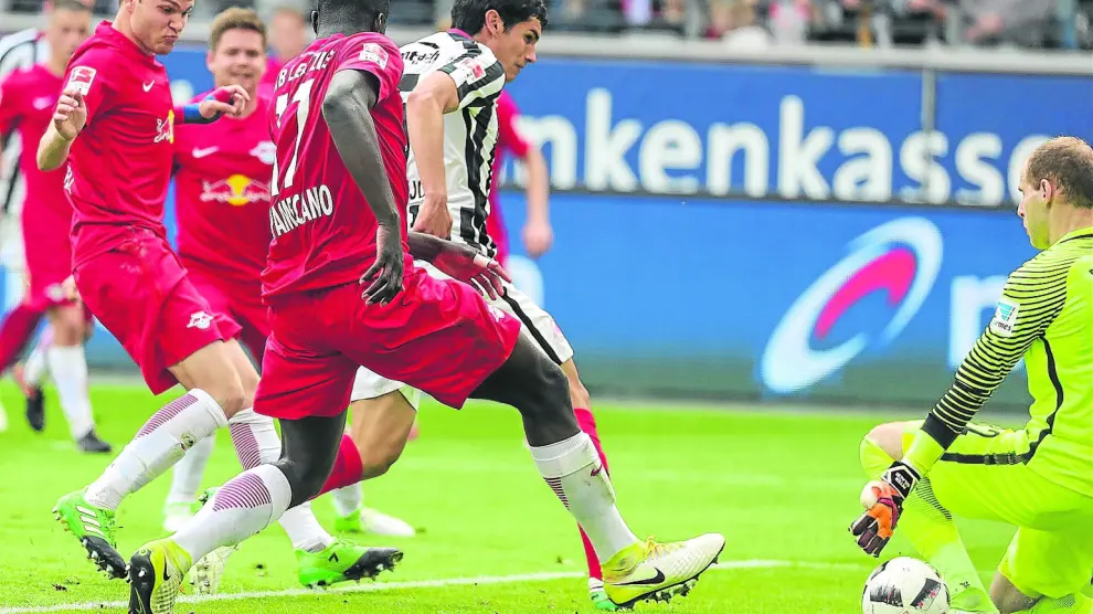 Imagen del gol logrado por Vallejo el pasado fin de semana ante el Leipzig.