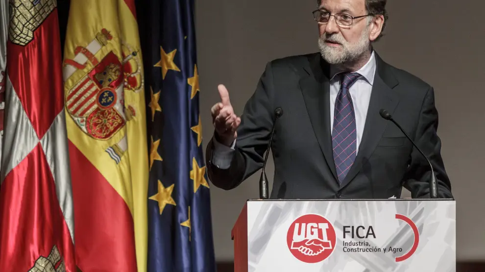 El presidente del Gobierno de España, Mariano Rajoy, durante su intervención en la clausura de la jornada organizada por UGT este jueves.